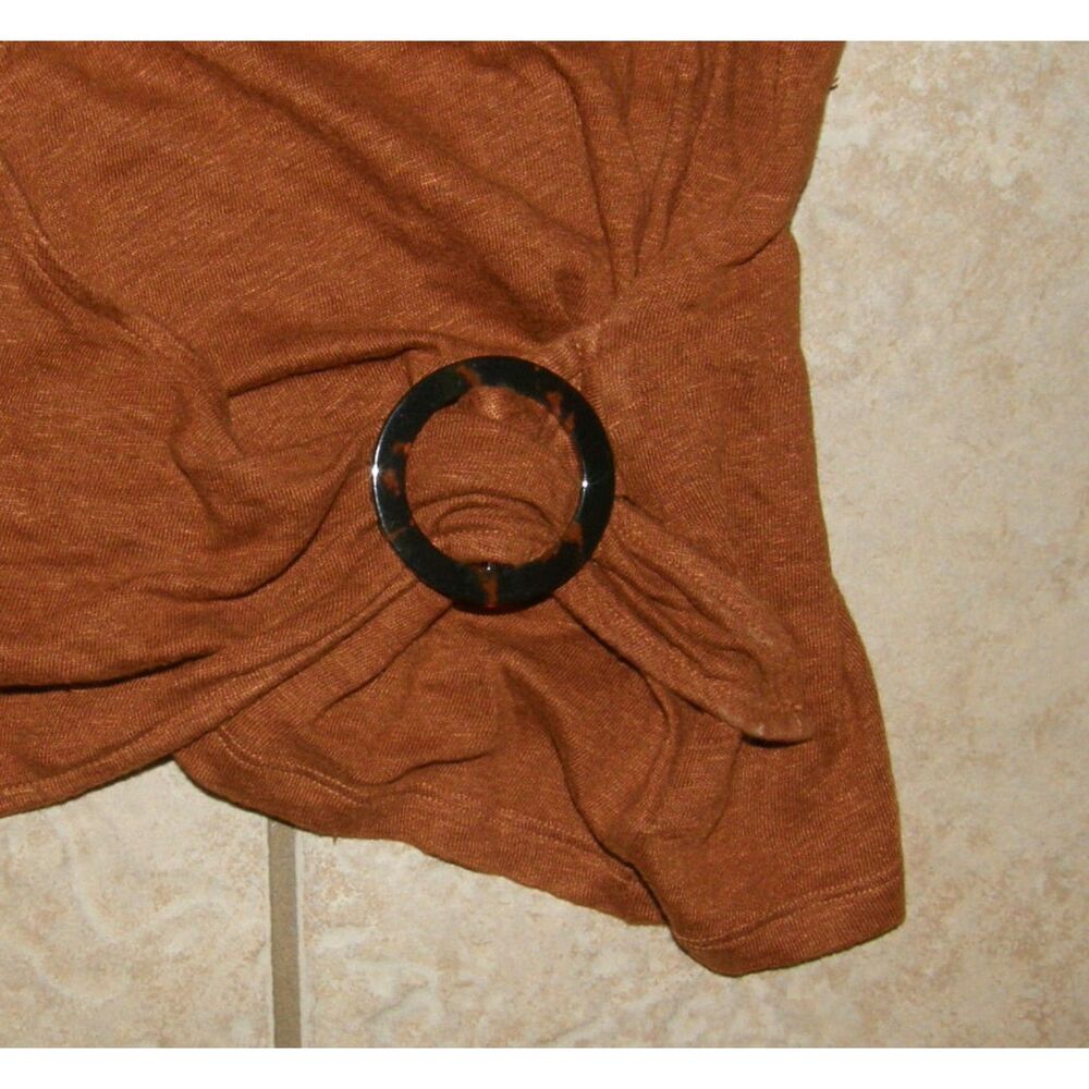 BANANA REPUBLIC Cedar Brown Sz Medium Stretchy Linen Mock Wrap Cropped Shirt - Picture 3 of 3